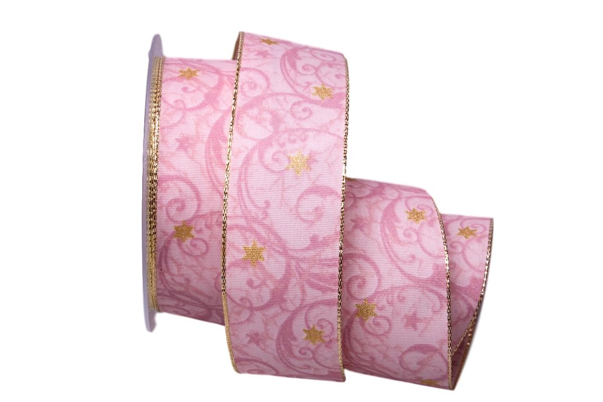 Weihnachtsband Sternenranke rosa 40mm mit Draht