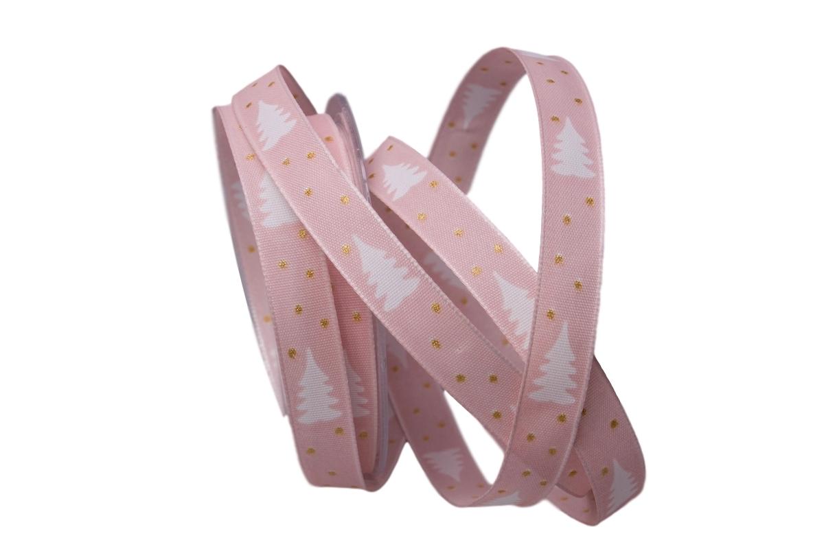 Weihnachtsband Tännchen rosa 15mm mit Draht