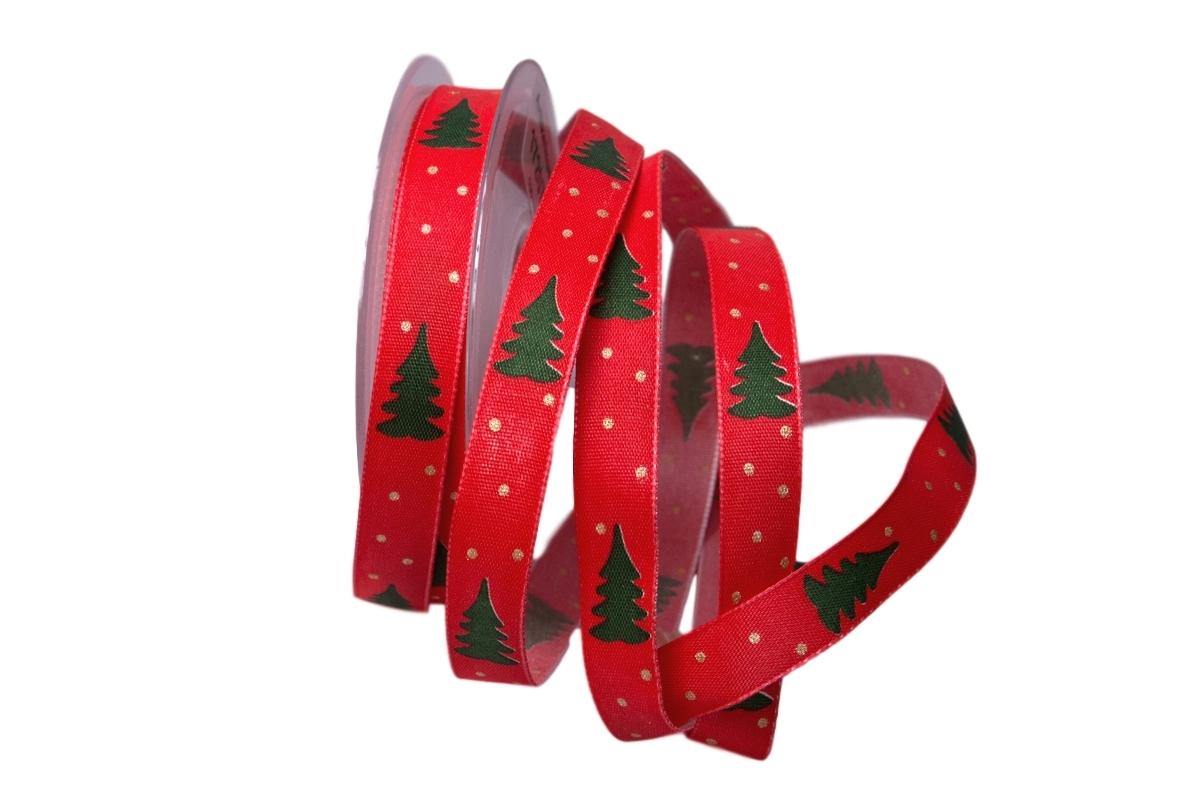 Weihnachtsband Tännchen rot 15mm mit Draht