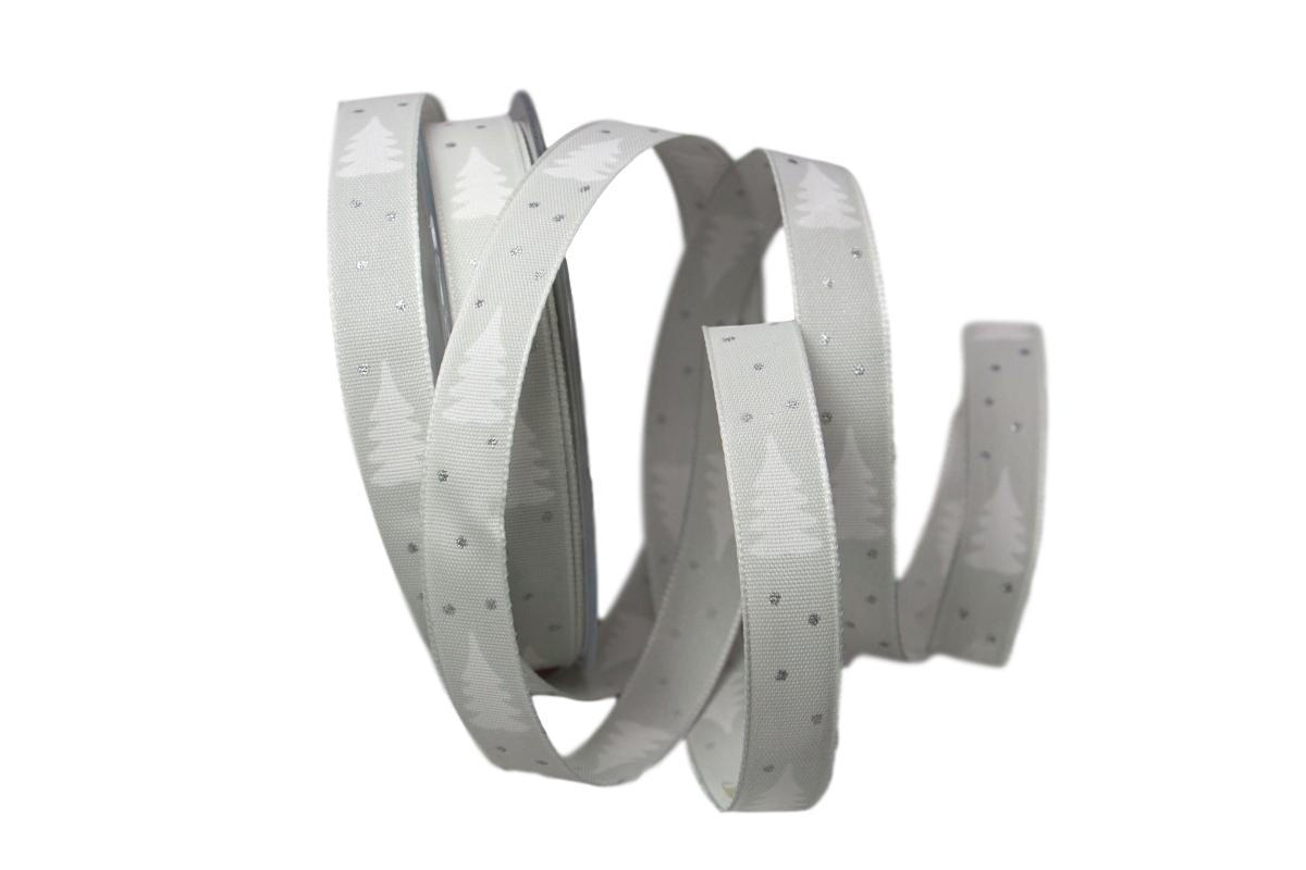 Weihnachtsband Tännchen silbergrau 15mm mit Draht