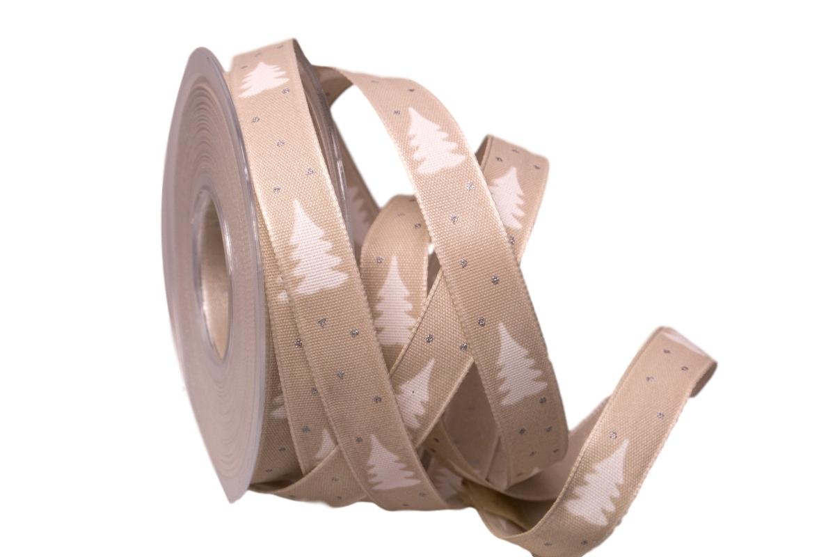 Weihnachtsband Tännchen toffee 15mm mit Draht