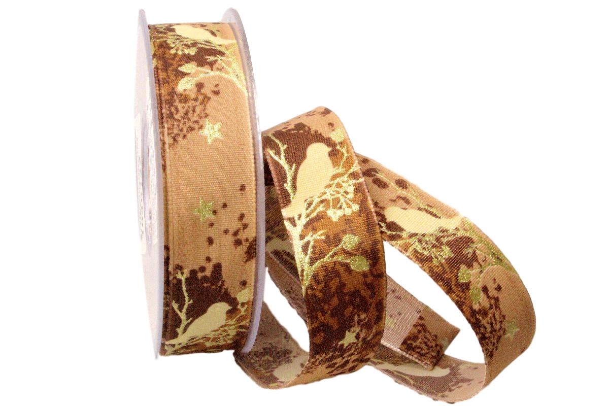 Weihnachtsband Taiga braun  25mm mit Draht