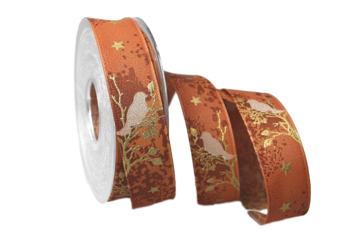 Weihnachtsband Taiga braun 25mm mit Draht