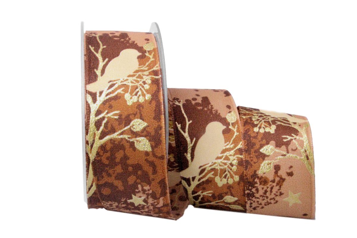 Weihnachtsband Taiga braun mit Draht 40mm