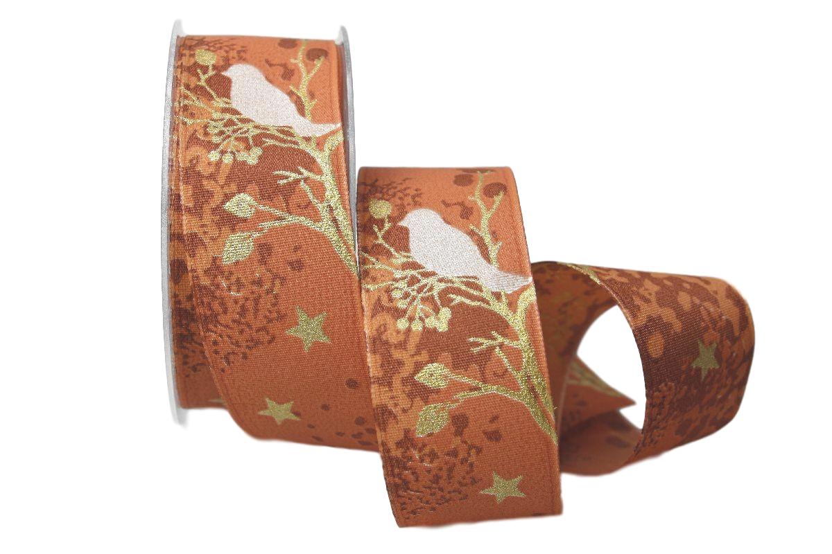 Weihnachtsband Taiga braun mit Draht 40mm