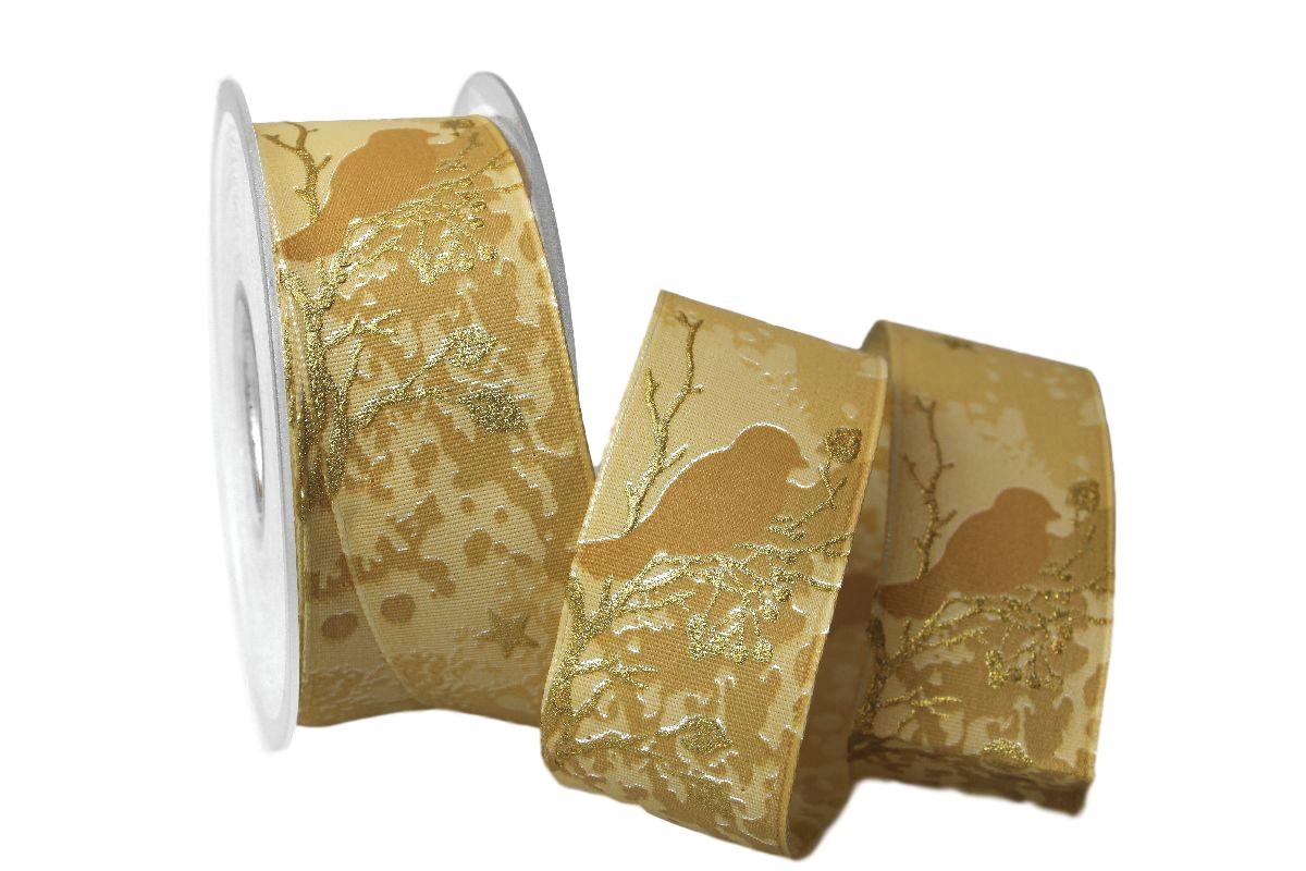 Weihnachtsband Taiga honig / braun mit Draht 40mm