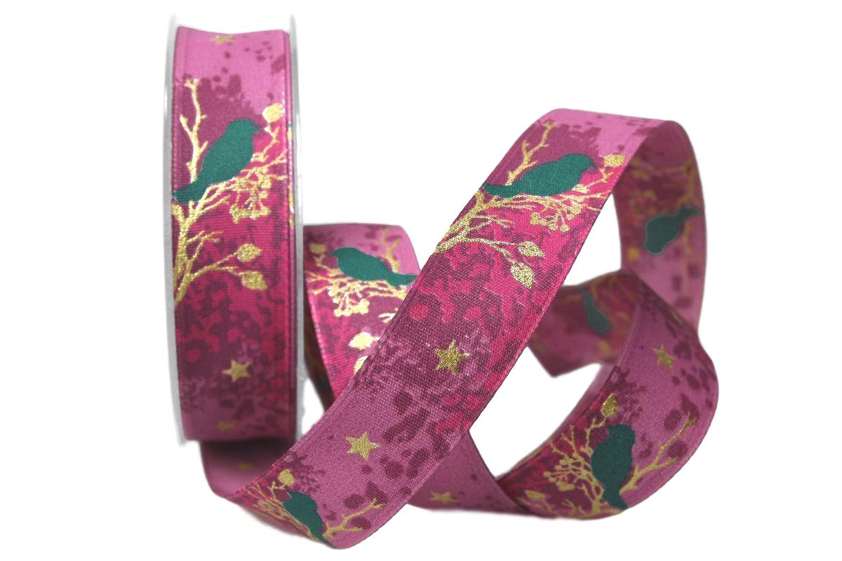 Weihnachtsband Taiga lila 25mm mit Draht