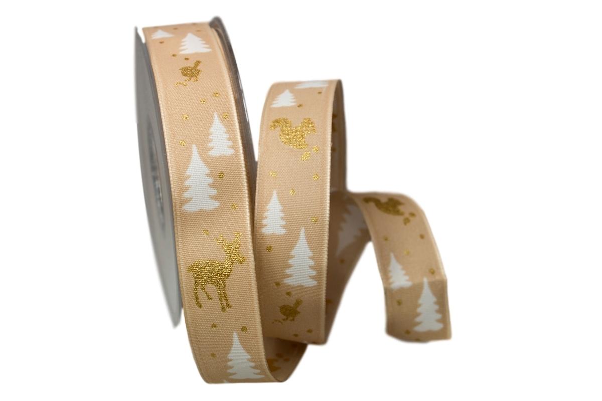 Weihnachtsband Waldleben aprikot mit Draht 25mm