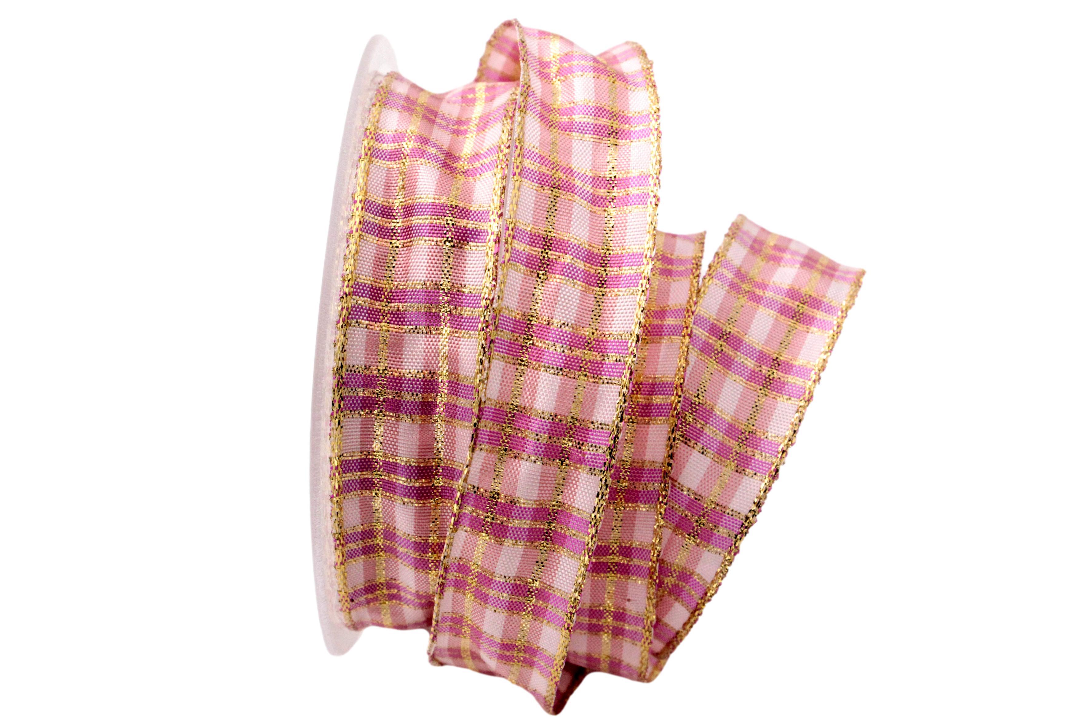 Weihnachtsband Weihnachtskaro Altrosa mit Draht 25mm