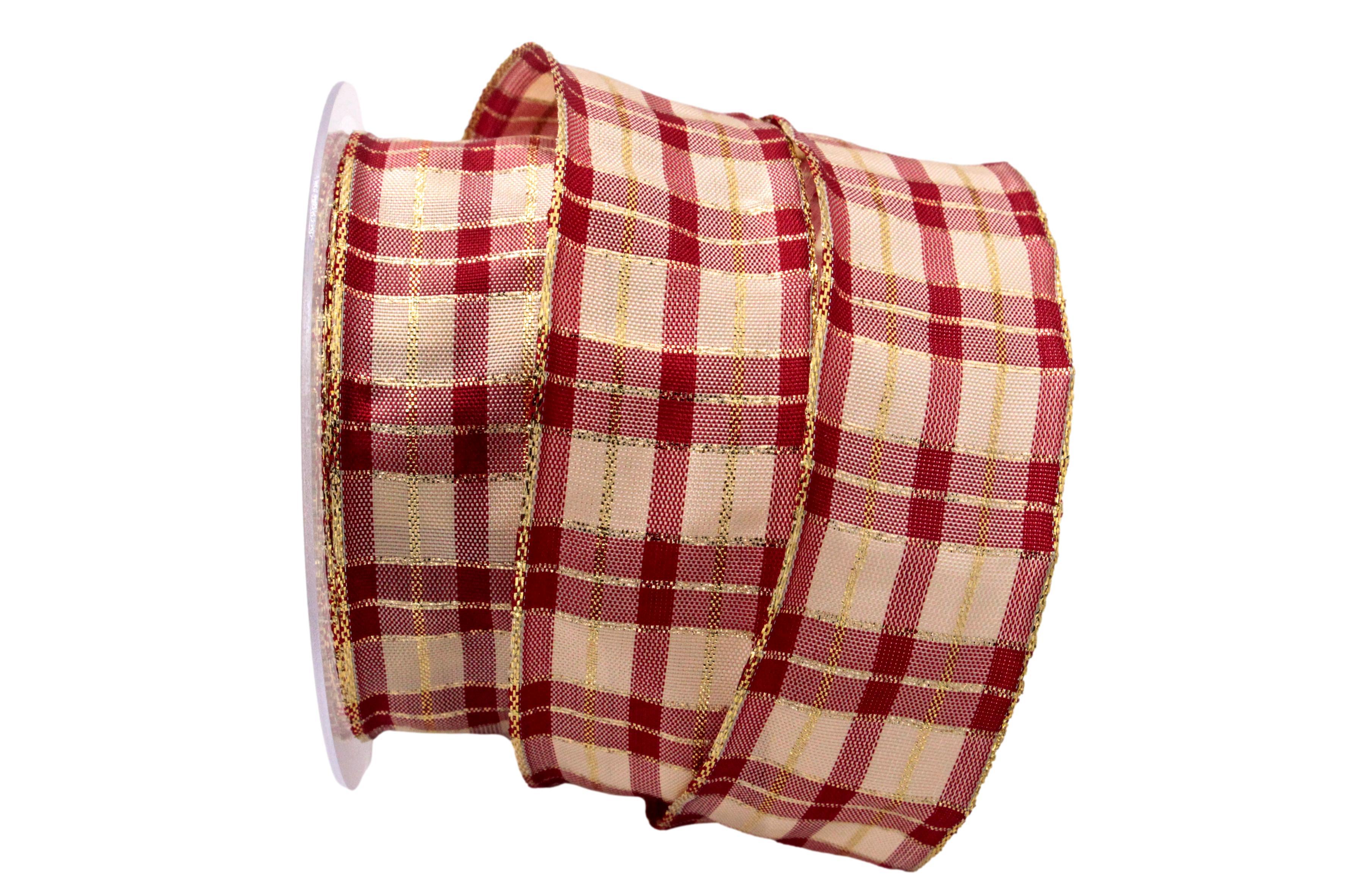 Weihnachtsband Weihnachtskaro bordeaux 40mm mit Draht