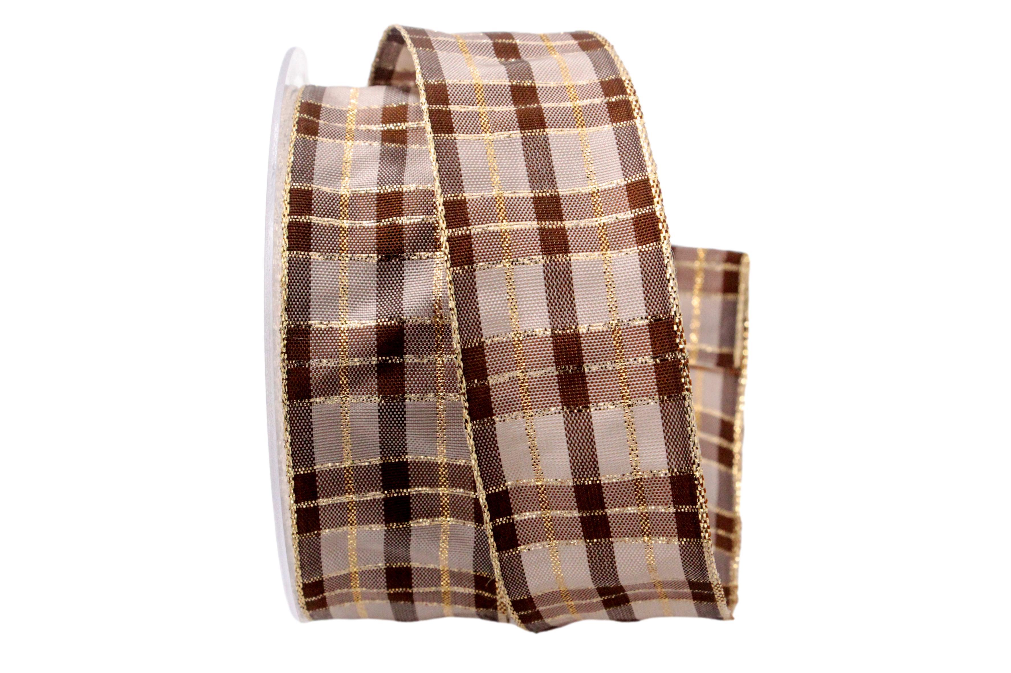 Weihnachtsband Weihnachtskaro braun 40mm mit Draht