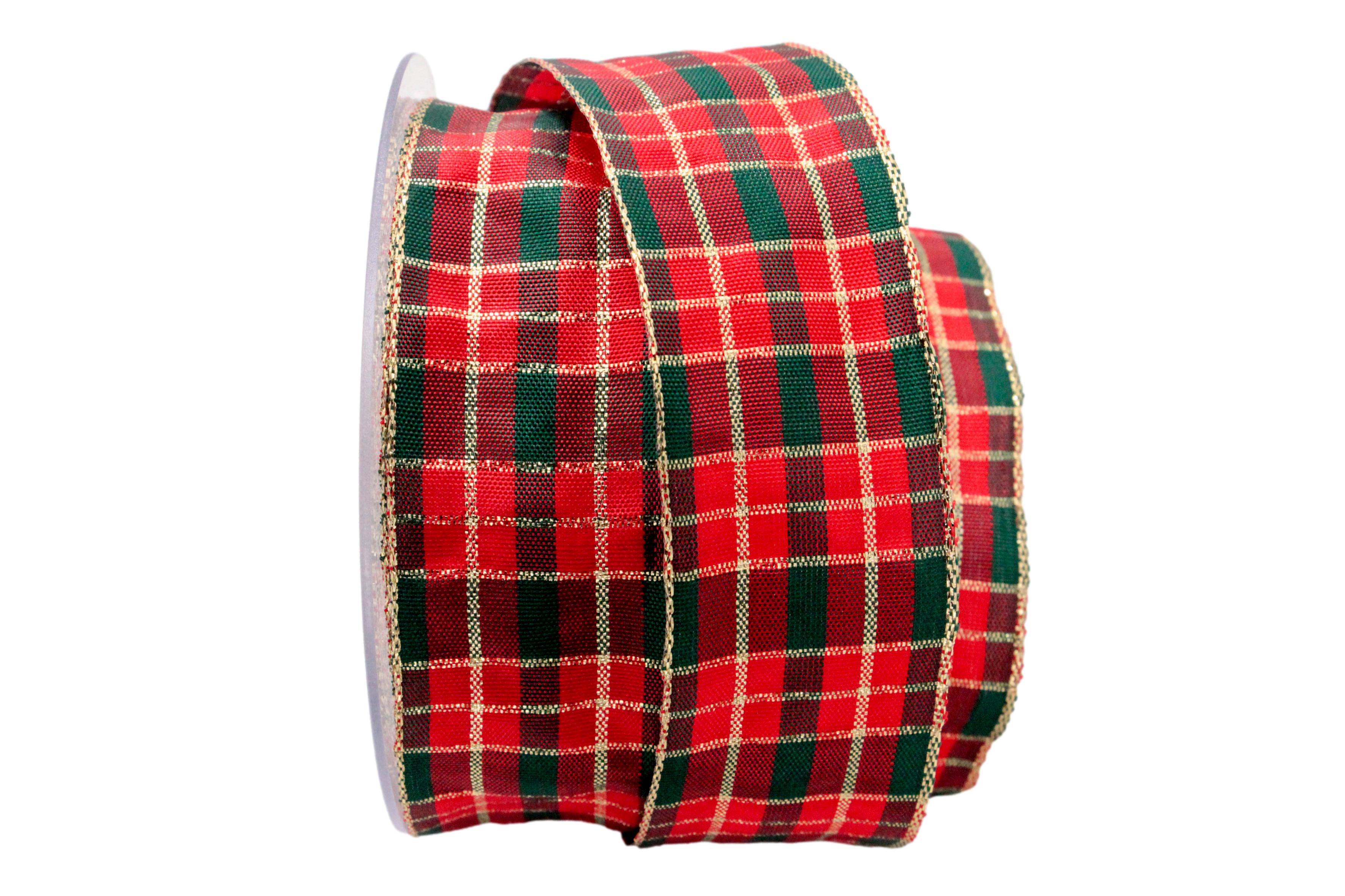 Weihnachtsband Weihnachtskaro Grün mit Draht 40mm