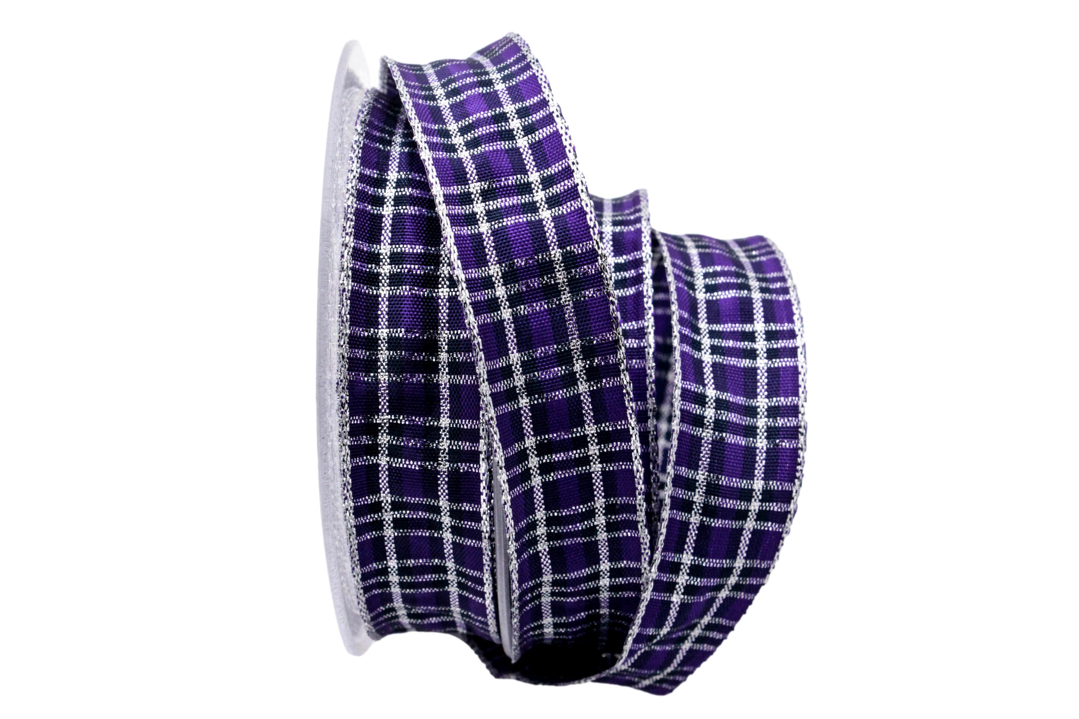 Weihnachtsband Weihnachtskaro Lila mit Draht 25mm