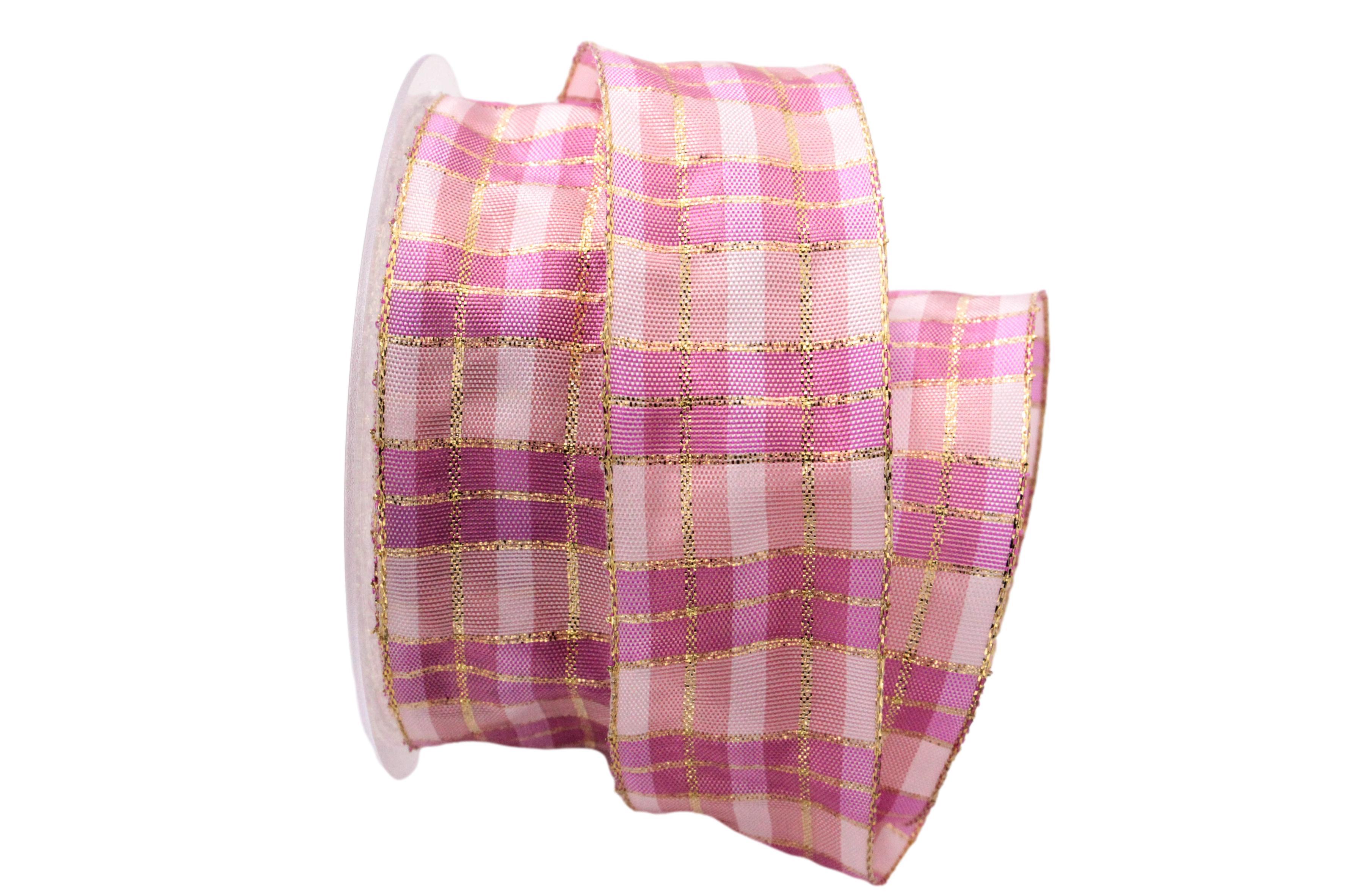 Weihnachtsband Weihnachtskaro Rosa mit Draht 40mm