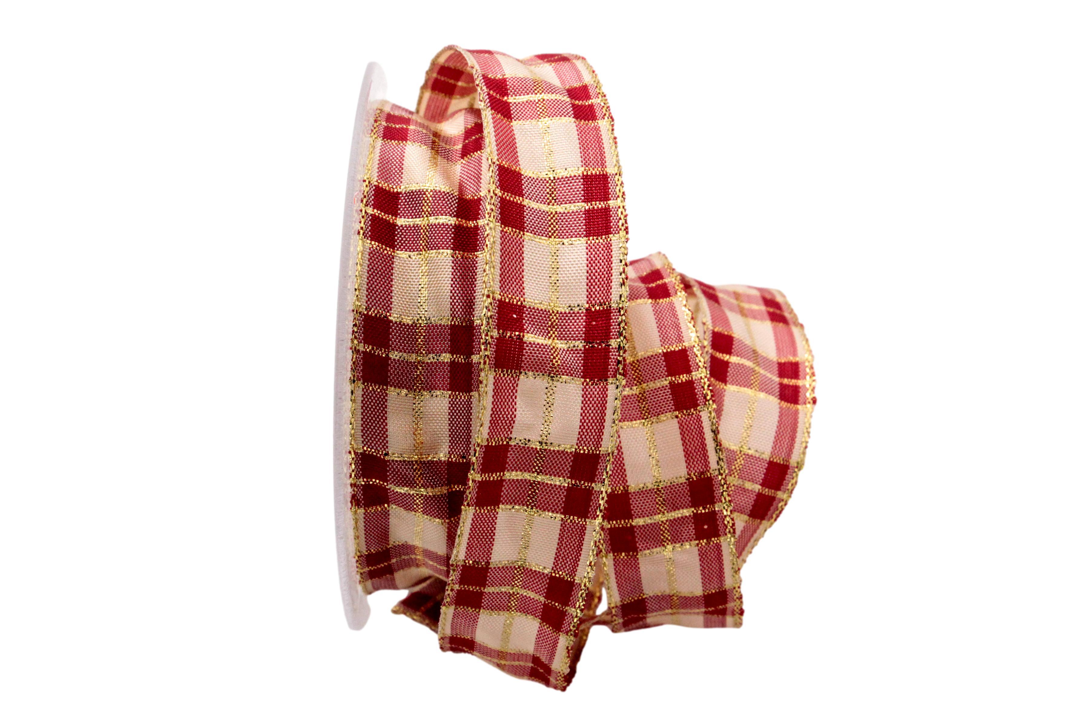 Weihnachtsband Weihnachtskaro rot 25mm mit Draht