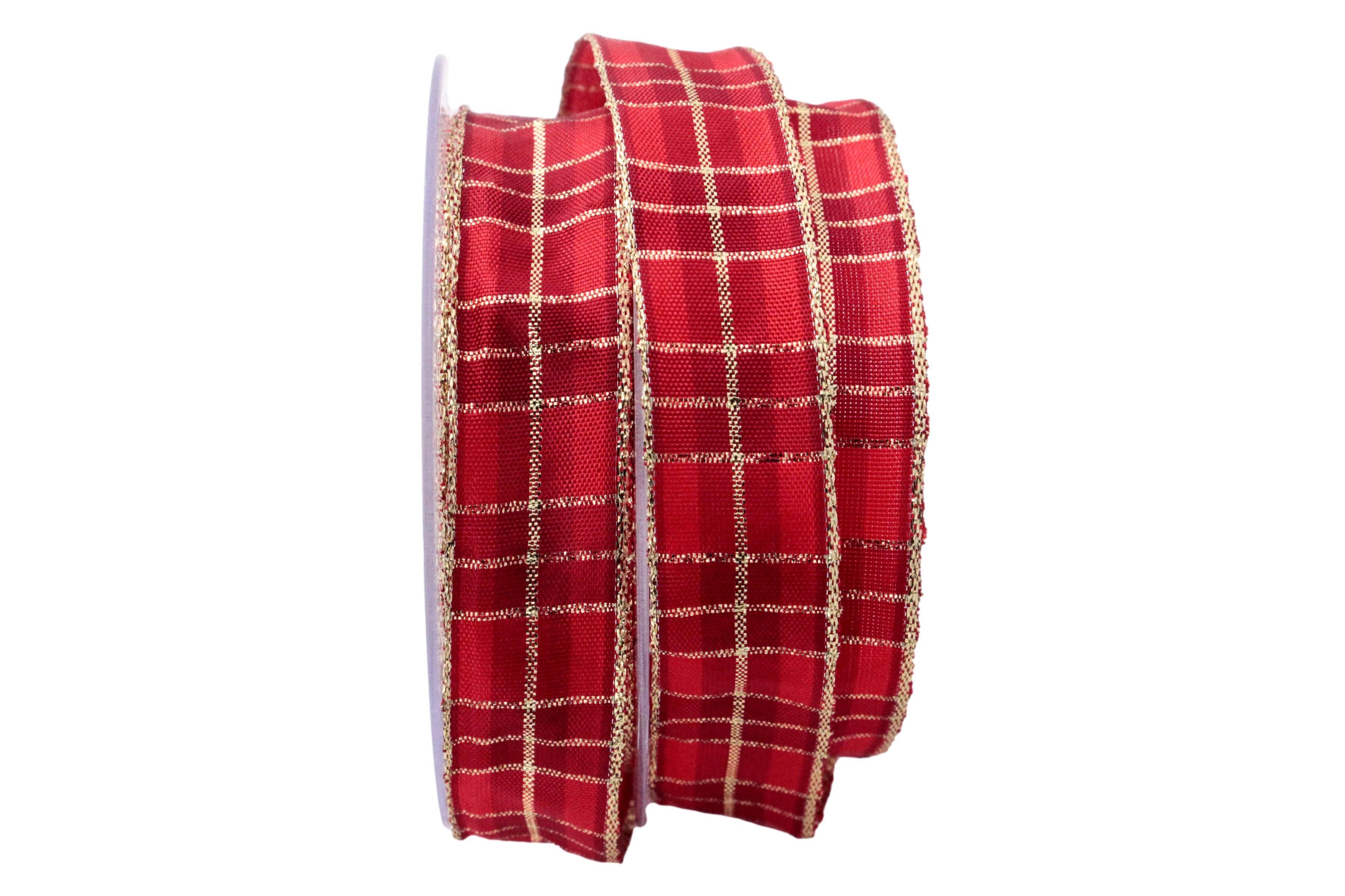 Weihnachtsband Weihnachtskaro rot 25mm mit Draht