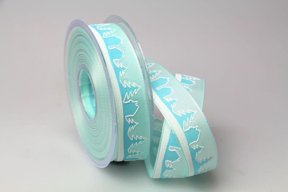 Weihnachtsband Winterlandschaft türkis 25mm mit Draht