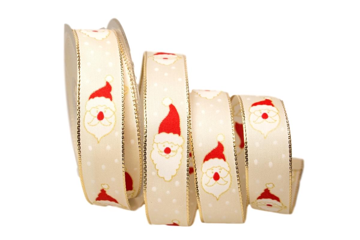 Weihnachtsband Weihnachtsmann creme 25mm mit Draht