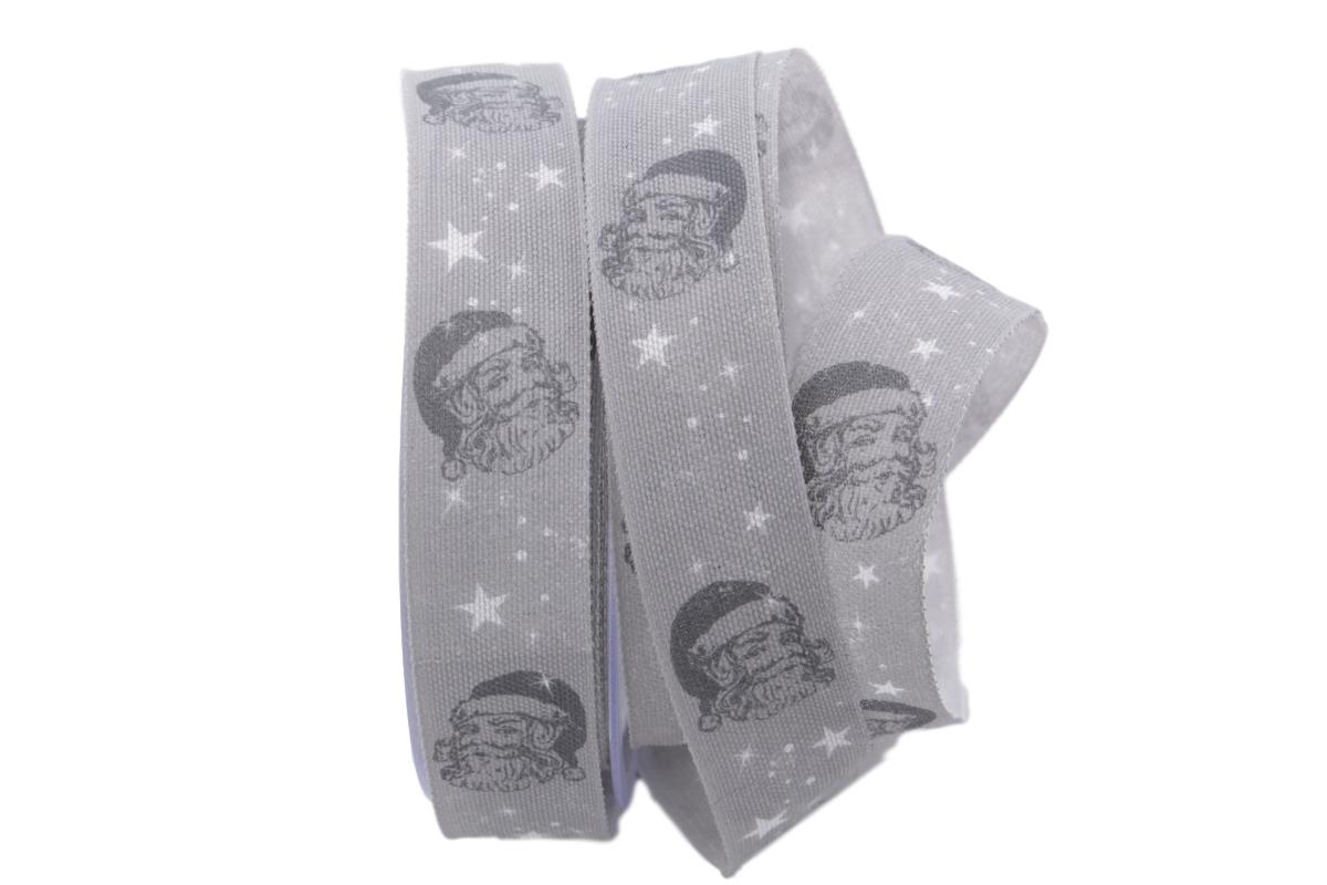 Weihnachtsband Weihnachtsmann grau 25mm mit Draht