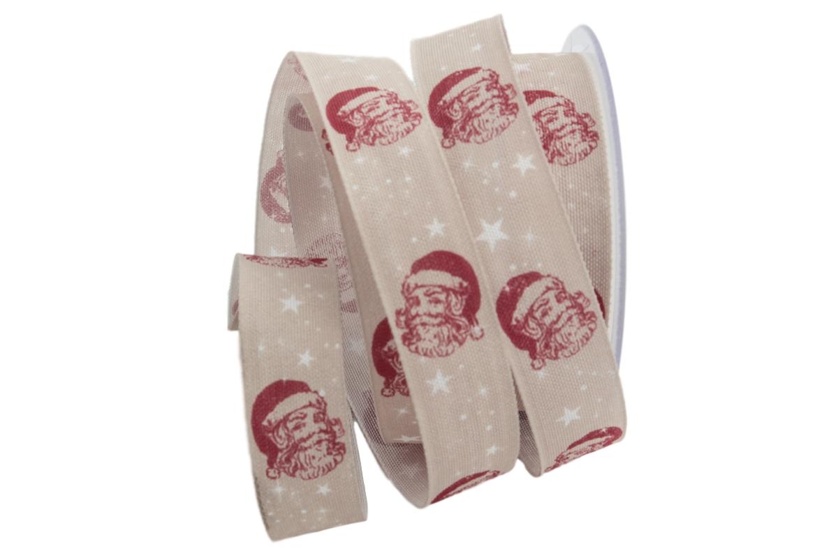 Weihnachtsband Weihnachtsmann rot 25mm mit Draht