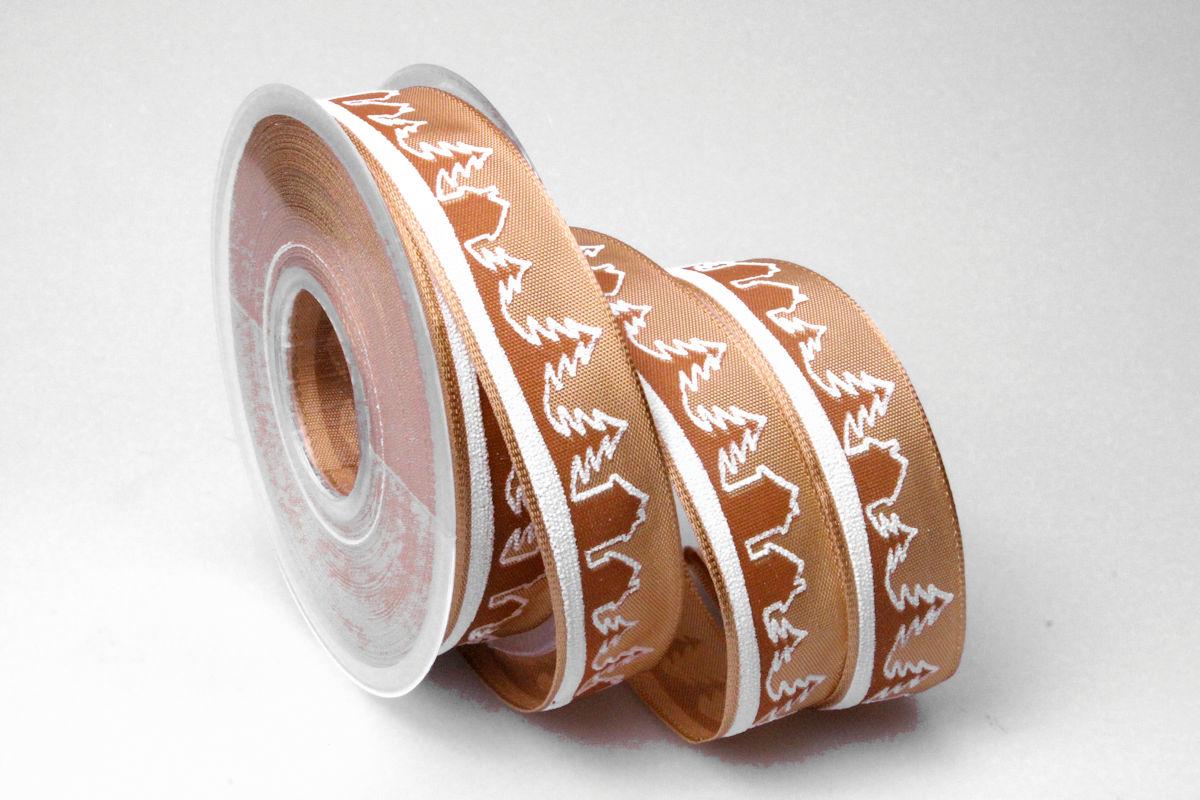 Weihnachtsband Winterlandschaft braun 25mm mit Draht
