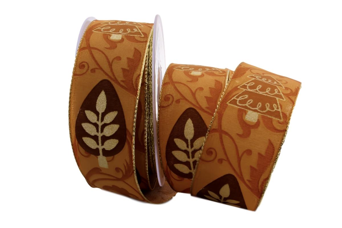 Weihnachtsband Zauberwald braun mit Draht 40mm