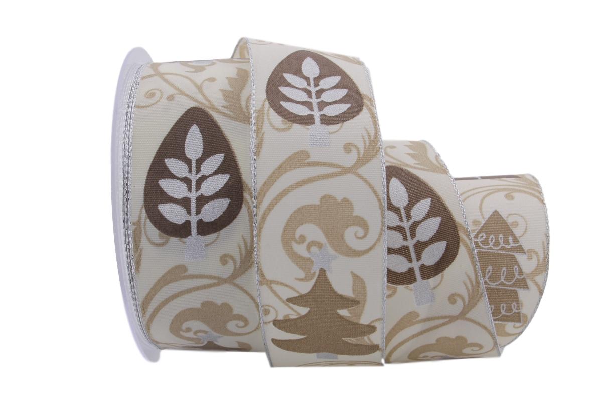 Weihnachtsband Zauberwald toffee mit Draht 40mm