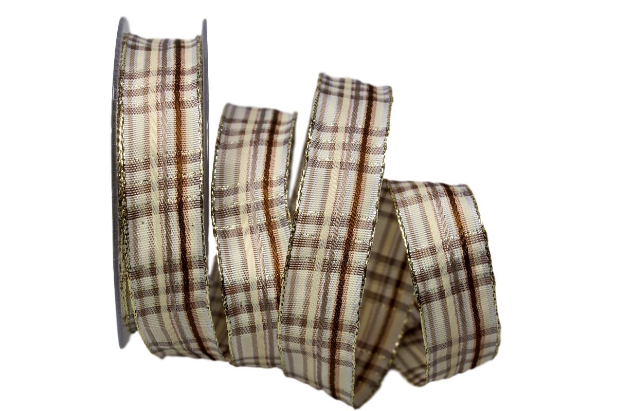 Weihnachtskaro creme craft 25mm mit Draht