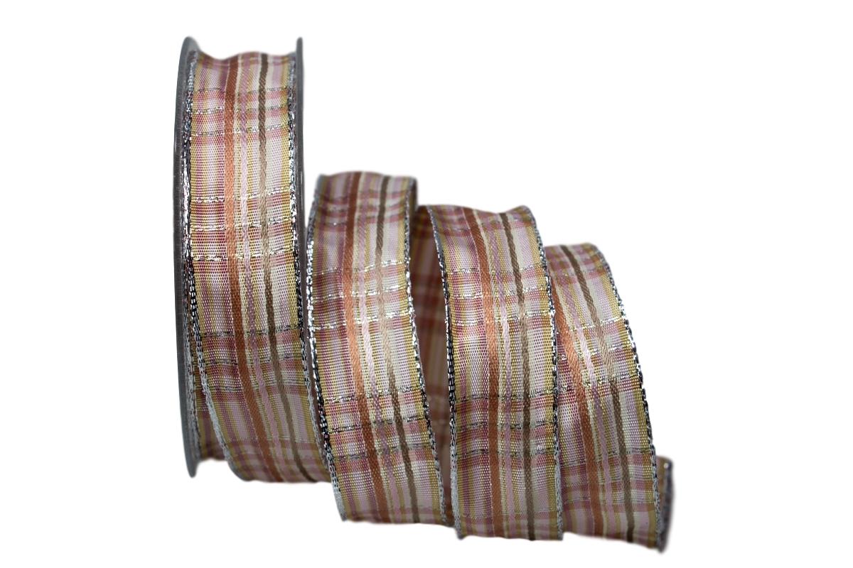 Weihnachtskaro rosa craft 25mm mit Draht